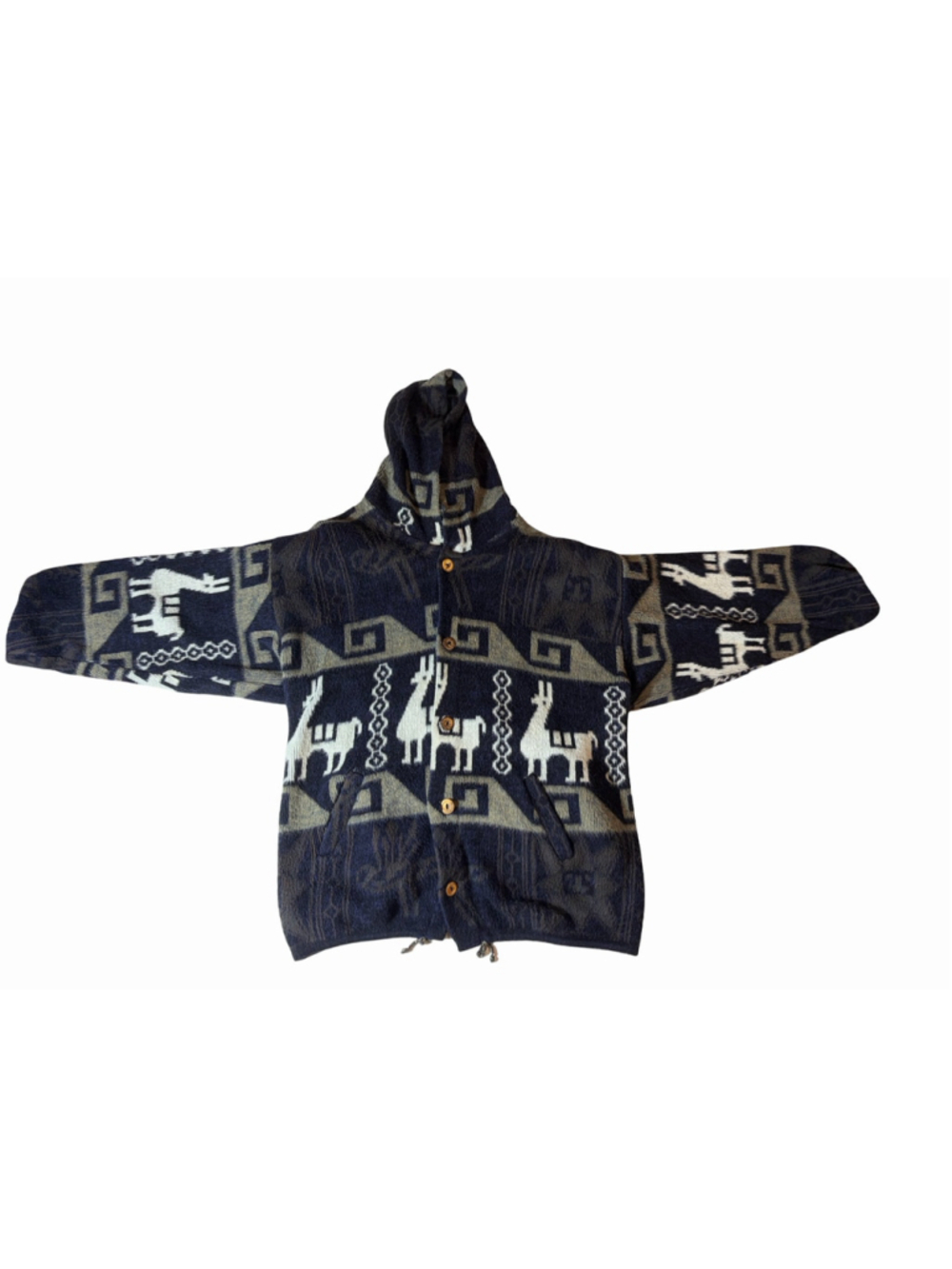 Vintage Tejidos Atahualpa Wool Hooded Jacket Llama Southwestern Ecuador
